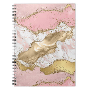 Roze Wit Marmer Gouden Glitter Notitieboek