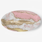 Roze Wit Marmer Gouden Glitter Papieren Bordje (Gekanteld)