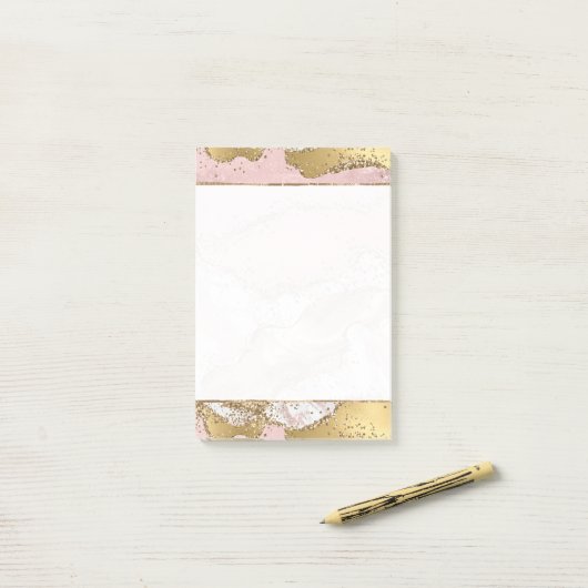 Roze Wit Marmer Gouden Glitter Post-it® Notes (Op bureau)