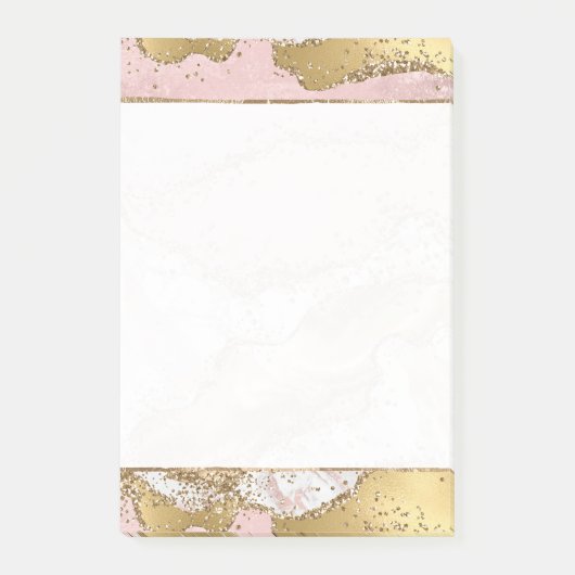Roze Wit Marmer Gouden Glitter Post-it® Notes (Voorkant)