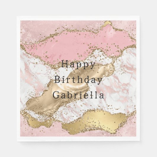 Roze Wit Marmer Gouden Glitter Servet (Voorkant)
