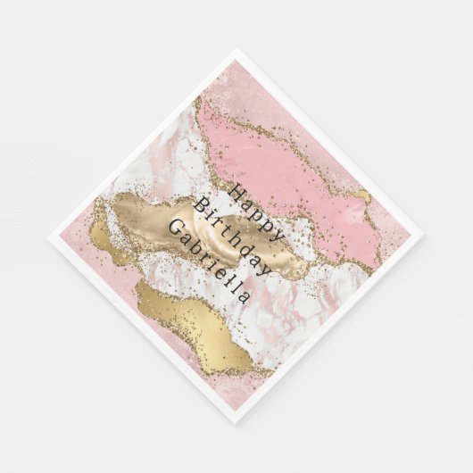 Roze Wit Marmer Gouden Glitter Servet (Hoek)