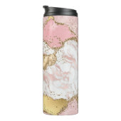 Roze Wit Marmer Gouden Glitter Thermosbeker (Geroteerd rechts)