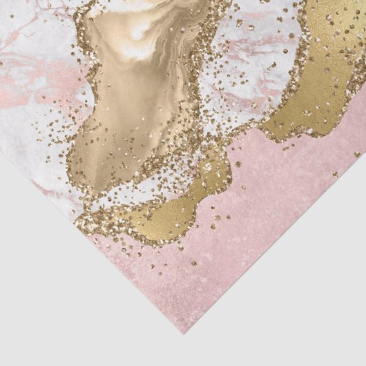 Roze Wit Marmer Gouden Glitter Tissuepapier (Detail)