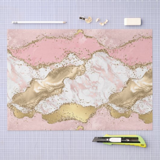 Roze Wit Marmer Gouden Glitter Tissuepapier (Craft)