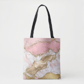 Roze Wit Marmer Gouden Glitter Tote Bag (Voorkant)