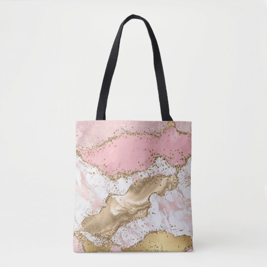 Roze Wit Marmer Gouden Glitter Tote Bag (Voorkant)