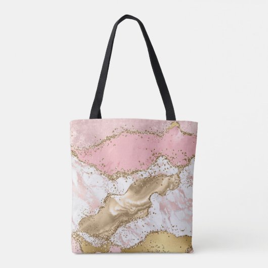 Roze Wit Marmer Gouden Glitter Tote Bag (Achterkant)