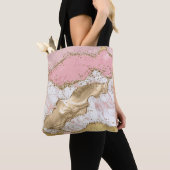 Roze Wit Marmer Gouden Glitter Tote Bag (Dichtbij)