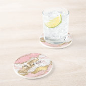 Roze Wit Marmer Gouden Glitter Zandsteen Onderzetter (Zijkant)