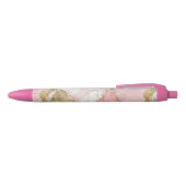 Roze Wit Marmer Gouden Glitter Zwarte Inkt Pen (Bovenkant)