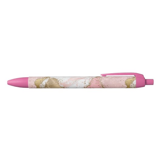 Roze Wit Marmer Gouden Glitter Zwarte Inkt Pen (Bovenkant)