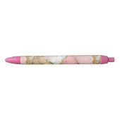 Roze Wit Marmer Gouden Glitter Zwarte Inkt Pen (Voorkant)