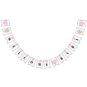 Roze Wit Meisje Baby shower Pinguïn Bunting Flags Vlaggetjes (Alle)