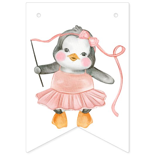 Roze Wit Meisje Baby shower Pinguïn Bunting Flags Vlaggetjes (Tweede vlag)