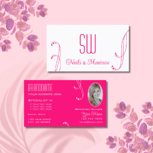 Roze wit,  met Monogram en Foto Visitekaartje