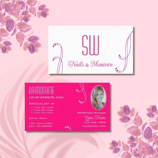 Roze wit,  met Monogram en Foto Visitekaartje