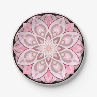 Roze, wit met zwart randpatroon papieren bordje