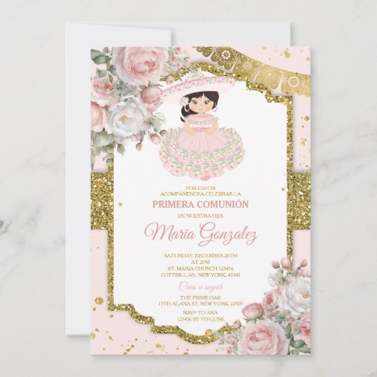 Roze & Wit Mexicaans Presentación de Tres Años Kaart (Voorkant)