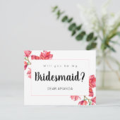 Roze Wit Mijn bruidsmeisje Floral Magnolia Kaart (Staand voorkant)