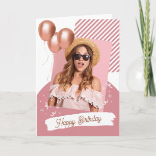 Roze Wit Minimalist Happy Birthday Gevouwen Kaart