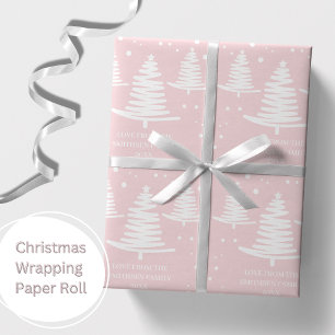 Roze Wit Minimalistische Kerstbomen Cadeaupapier
