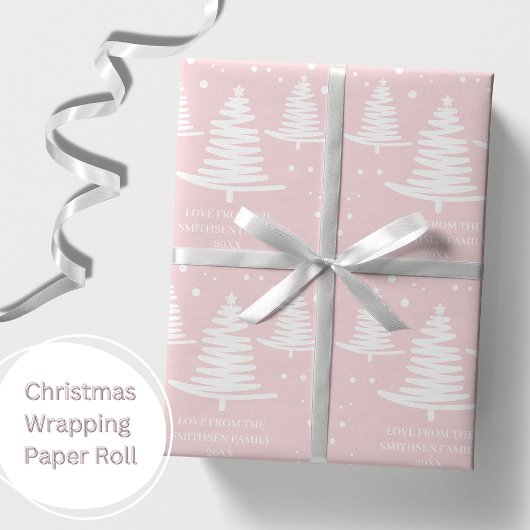Roze Wit Minimalistische Kerstbomen Cadeaupapier