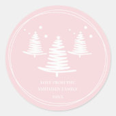 Roze Wit Minimalistische Kerstbomen Ronde Sticker (Voorkant)