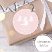 Roze Wit Minimalistische Kerstbomen Ronde Sticker