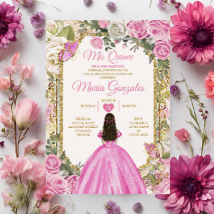 Roze & Wit Mis Quince 15 Anos Gouden Kroon Kaart