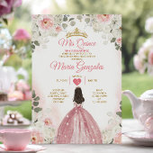 Roze & Wit Mis Quince 15 Anos Gouden Kroon Kaart