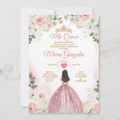 Roze & Wit Mis Quince 15 Anos Gouden Kroon Kaart (Voorkant)