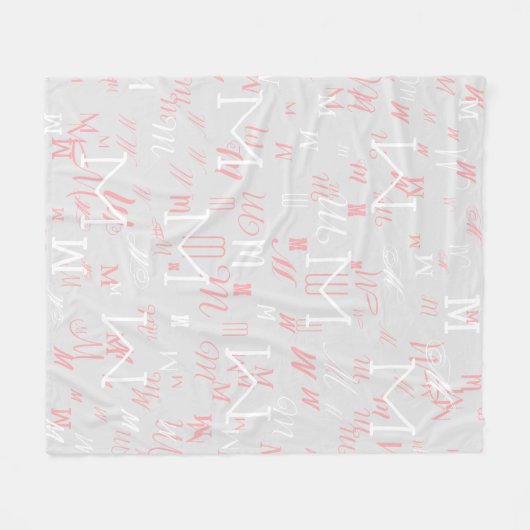 Roze/wit modern monogram grijs fleece deken (Voorkant (Horizontaal))
