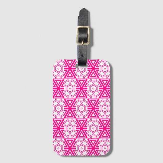 Roze Wit Modern Pattern Bagagelabel (Voorkant (verticaal))