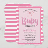 Roze & Wit Modern Roze Bow Girl Baby shower Kaart (Voorkant / Achterkant)