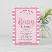 Roze & Wit Modern Roze Bow Girl Baby shower Kaart (Staand voorkant)