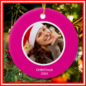 Roze & Wit Moderne Initialen Monogram FOTO Keramisch Ornament