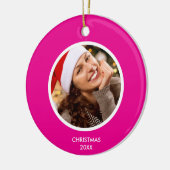 Roze & Wit Moderne Initialen Monogram FOTO Keramisch Ornament (Links)