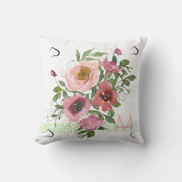Roze Wit Monogram Bloemen Kussen