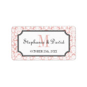 Roze wit monogram damask lijst bruiloft gunst labe etiket (Voorkant)