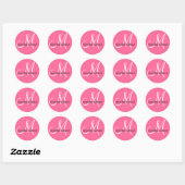 Roze Wit Monogram M Bruid Groom Namen Ronde Sticker (Vel)