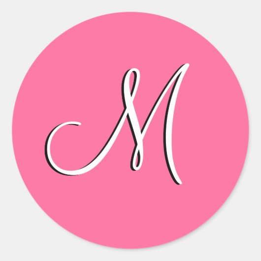 Roze Wit Monogram M Bruiloft Uitnodiging Seal Ronde Sticker (Voorkant)