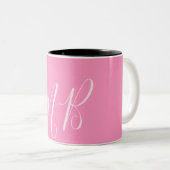 Roze & Wit Monogram Naam initialen Tweekleurige Koffiemok (Voorkant rechts)