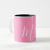 Roze & Wit Monogram Naam initialen Tweekleurige Koffiemok (Voorkant links)