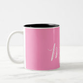 Roze & Wit Monogram Naam initialen Tweekleurige Koffiemok (Links)