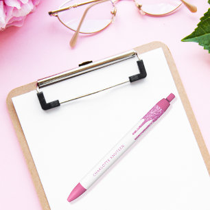 Roze, wit monogram, naamscript zwarte inkt pen