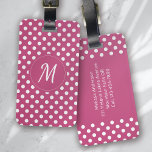 Roze Wit Monogram Polka Dots Bagagelabel<br><div class="desc">Een modern tweetoonenpolka stipontwerp met een microgram.</div>