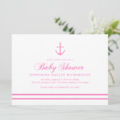 Roze & Wit Nautisch Baby shower Uitnodigen Kaart (Staand voorkant)