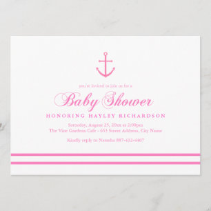 Roze & Wit Nautisch Baby shower Uitnodigen Kaart