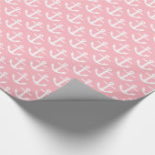 Roze Wit Nautische Ankers Patroon Cadeaupapier (Hoek)
